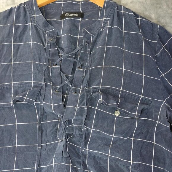 Madewell Women S NavyBlue Silk LaceUp Popover Luxury RichGirl Blouse Style-f5658 - Picture 7 of 12